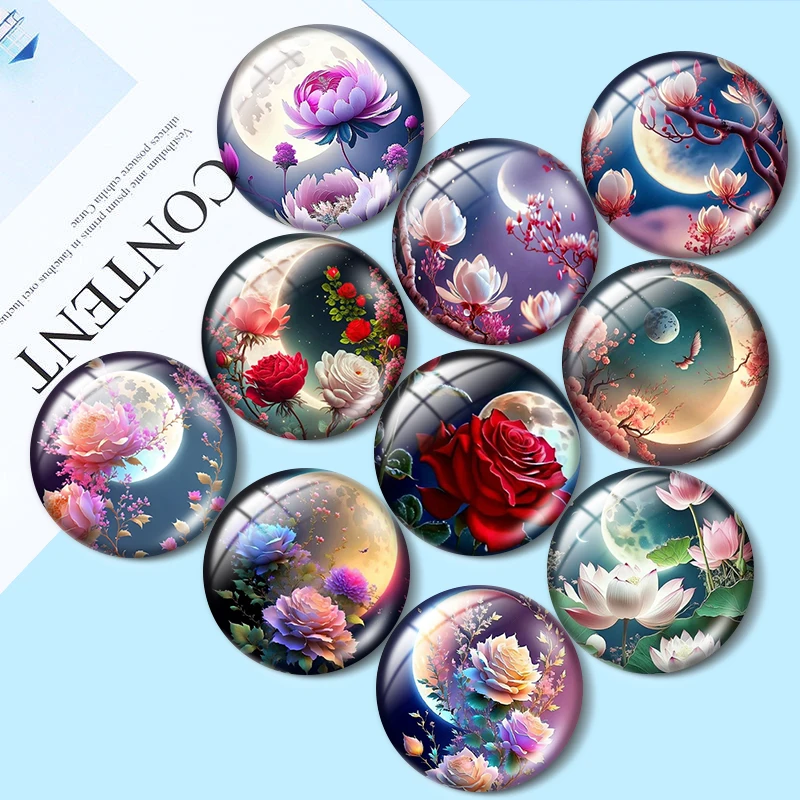 Top Trends: Beautiful FlowerS Night Images12mm / 16mm / 18mm / 25mm 10pcs Round Photo Glass Cabochon Demo Flat Back Making Findings Shoppable Styles