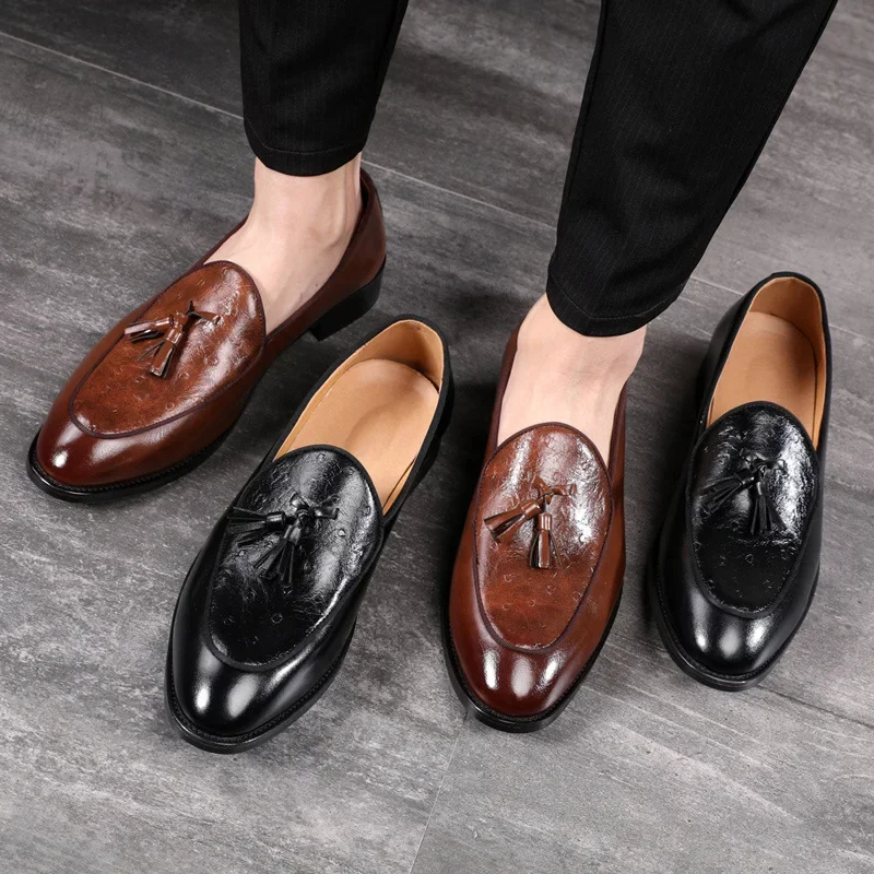 Top Trends: New Men Dress Shoes Brown Black Loafers Tassels Handmade Business Solid Round Toe Slip-On Shoes For Men With Shoppable Styles