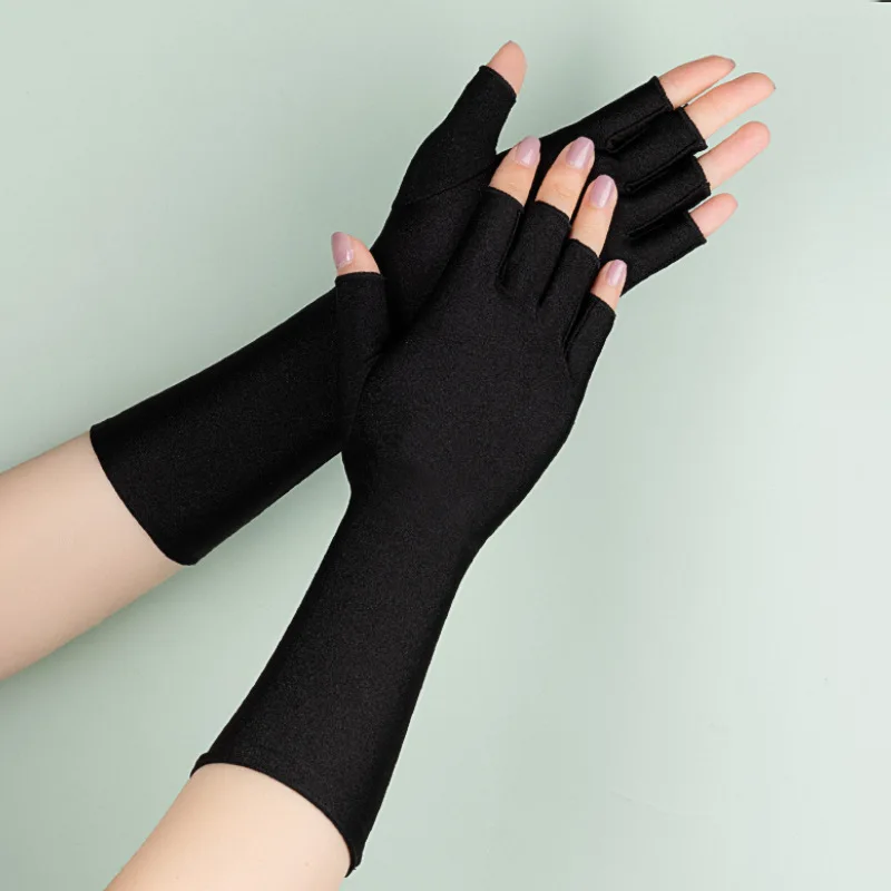 Top Trends: 1pair Women Summer Super-elastic Half Finger Driving Gloves Sun-shading Sunscreen Long Gloves Female Non-Slip Thin Mittens Shoppable Styles