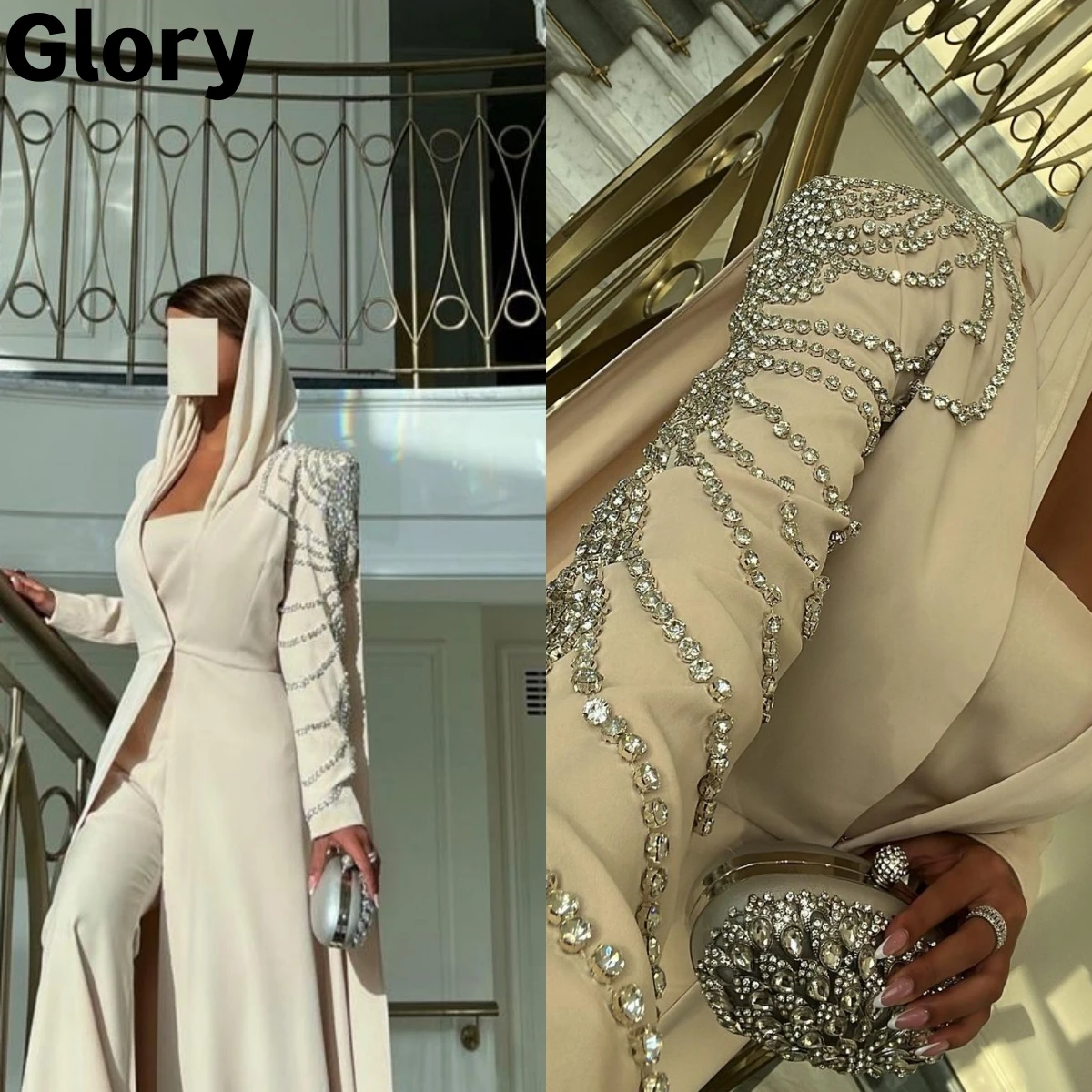 Top Trends: Rhinestone Long Sleeves Prom Dresses Pantsuit With Jacket Floor-length Saudi Arabia Formal Occasion Dresses 2023 New Style Shoppable Styles