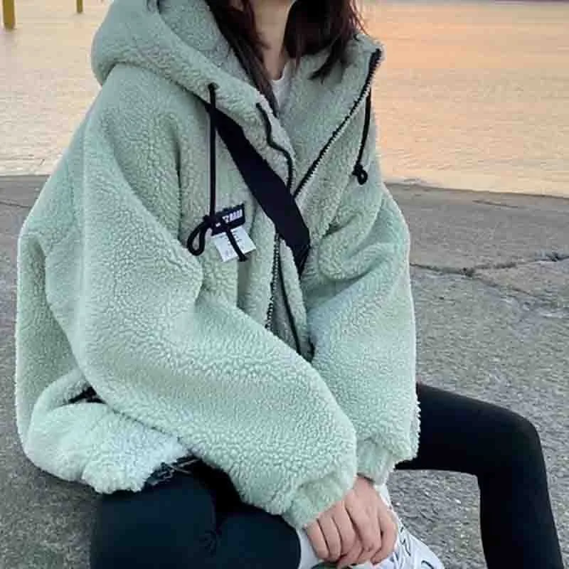 Top Trends: Winter Sweatshirts Oversized Warm Sudaderas For Women Zip Up Coat Fleece Hooded Coat Korean Fashion Women 2024 Y2k Streetwear Shoppable Styles