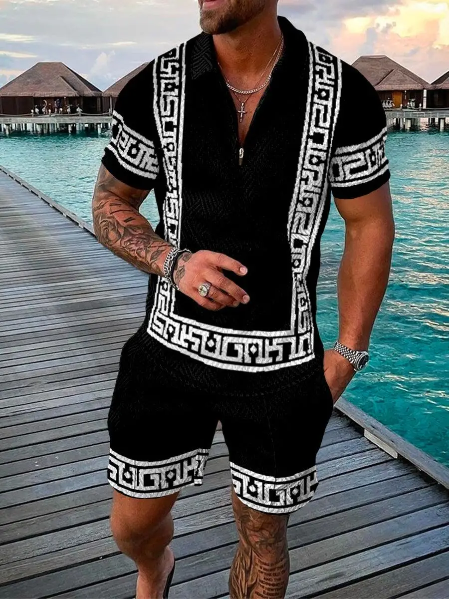 Top Trends: Men Set Streetwear 3d Printing Short Sleeve Polo Shirt + Shorts Suit Summer Fashion Sportswear Men Clothing Polo Shirts For Men Shoppable Styles