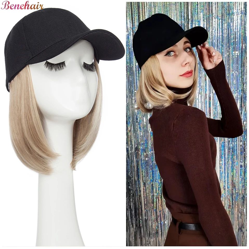 Top Trends: Benehair Synthetic 6inch Baseball Wig Bob Wig Black Hat Wigs Cap With Hair Naturally Connect Bob Hair Baseball Cap Adjustable Shoppable Styles