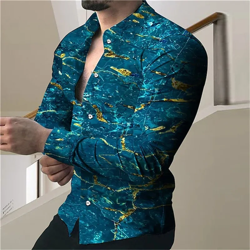 Top Trends: Summer 2023 New Men's Long Sleeve Shirt Lapel Button Top Dark Blue Printed Shirt Men's Ball Party Casual Shirt High Quality 6XL Shoppable Styles