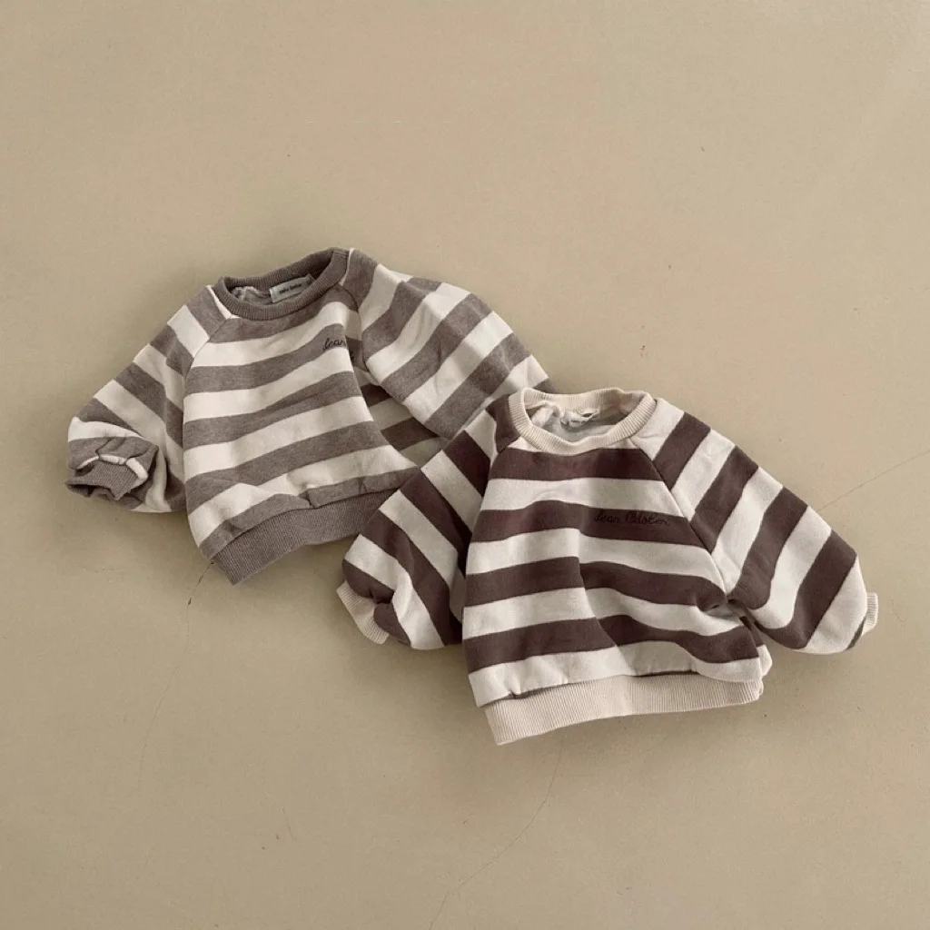 Top Trends: Baby Striped Sweatshirt Winter New Long Sleeve Fleece Tops Infant Boy Girls Plus Velvet Thick Casual Pullover Kids Warm Clothes Shoppable Styles