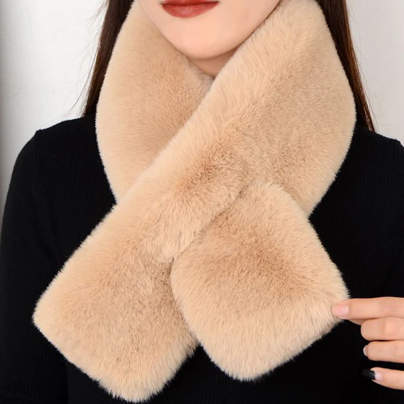 Top Trends: Winter Luxury Warm Thicken Scarfs Faux Rabbit Fur Plush Cross Collar Scarf Shawl Warm Soft Thicken Snood Scarves Women Scarf Shoppable Styles - Image 2