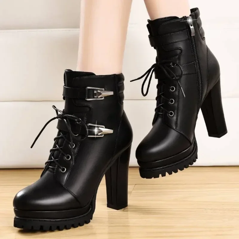 Top Trends: Winter Women Boots Warm High Heels Ankle Boots For Women Retro Chunky Snow Boots Woman Winter 2023 Elegant Botas Mujer Invierno Shoppable Styles - Image 3