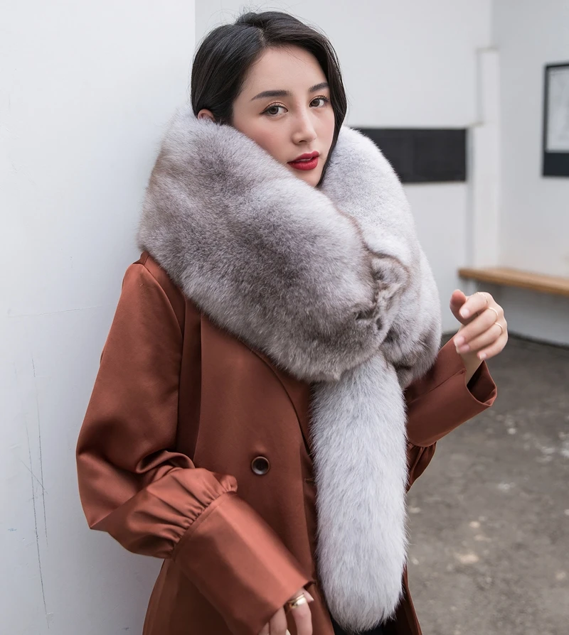 Top Trends: Winter Warm Large Real Fox Fur Collar Natural Fur Coat Scarves Luxury Women Men Jackets Hood Shawl Decor Female Neck Scarf Wraps Shoppable Styles