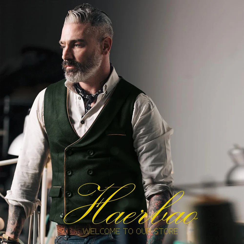 Top Trends: Black Men's Herringbone Vest Double Breasted Vintage Style Vest Work Casual Waistcoat Men's Sleeveless Jacket Shoppable Styles - Image 4