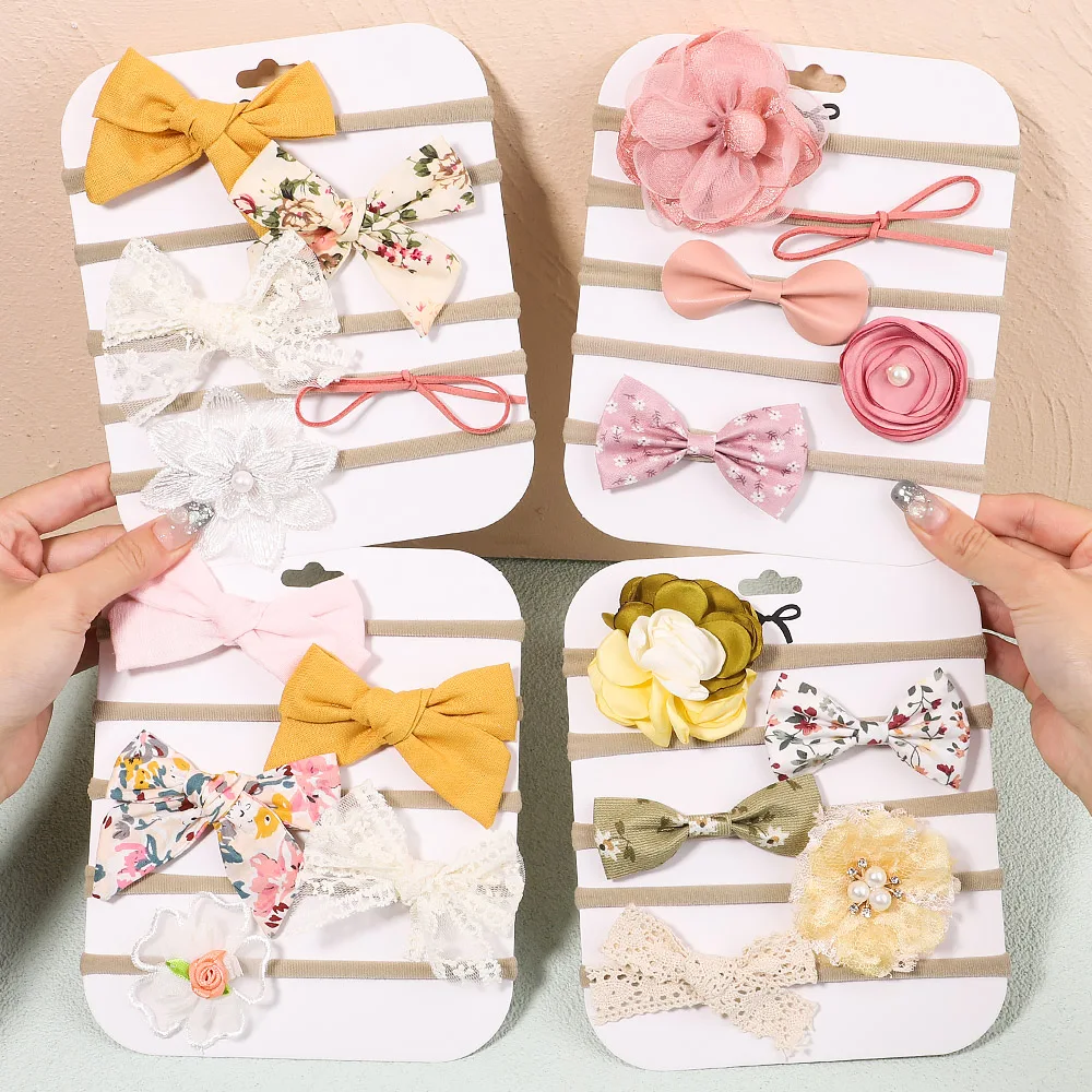 Top Trends: 5Pcs / Set Baby Flower Bows Headband For Girls Children Elastic Hair Bands New Born Hairband Soft Toddler Cute Hair Accessories Shoppable Styles - Image 2