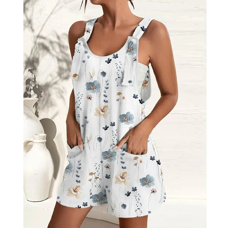 Top Trends: Women Y2K Casual Streetwear Loose Jumpsuit Shorts Summer Trendy Sexy Sleeveless Pockets Beach Romper Print Overalls Ropa Outfits Shoppable Styles - Image 4