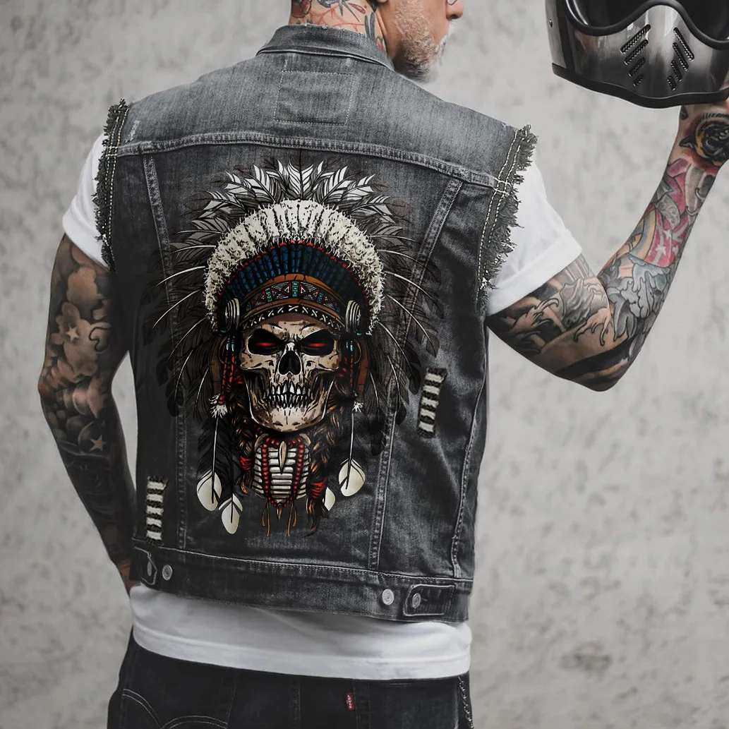 Top Trends: 2023 Men&#039;s Denim Vest Print Tribal Style Top Men&#039;s Tank Top Ropa Hombre Gym Clothing Men Denim Vest Motorcycle Vest Shoppable Styles