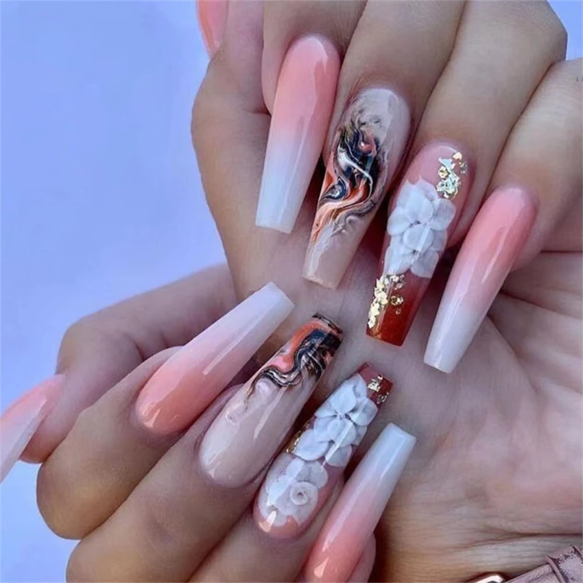 Top Trends: 24Pcs / Lot Extra Long Ballet Nails Fake Fashion Girls Full Cover Press On Acrylic Nail Removable Reusable Wearable Fake Nails Art Shoppable Styles - Image 6