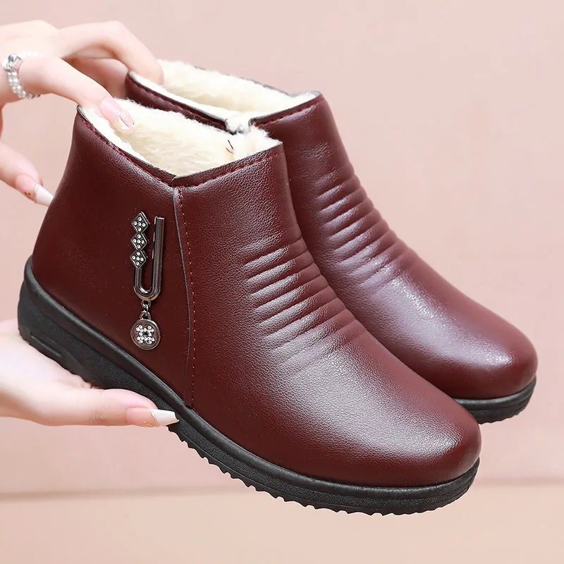 Top Trends: 2023 Fashion Ankle Boots Mom Booties Women Snow Boots Winter Flat Heels Women Warm Platform Shoes Leather Thick Fur Booties Shoppable Styles