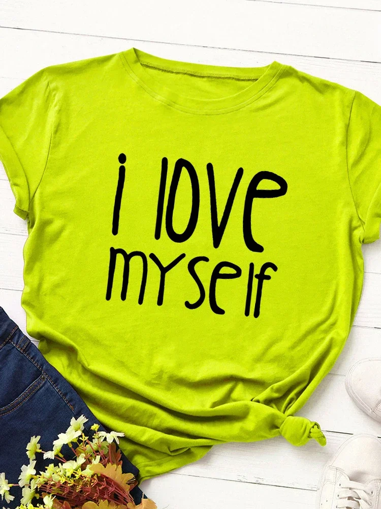 Top Trends: I Love Myself Letter Print Women T Shirt Short Sleeve O Neck Loose Women Tshirt Ladies Tee Shirt Tops Clothes Camisetas Mujer Shoppable Styles