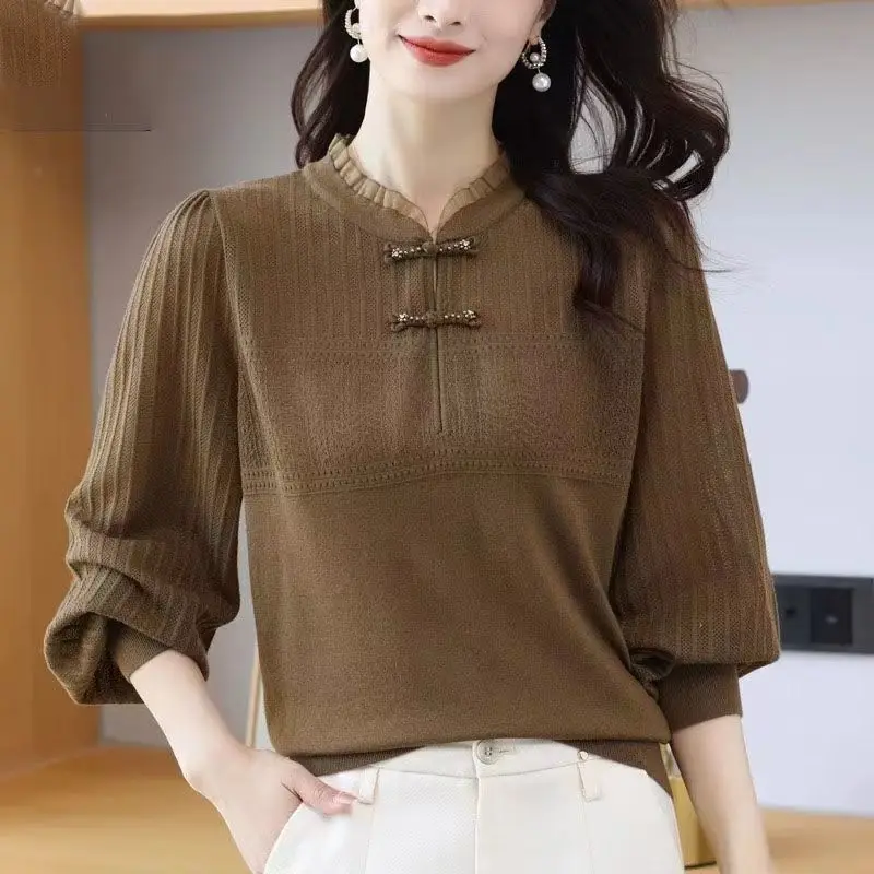 Top Trends: 2023 Autumn And Winter Women&#039;s New Qipao Collar Sweater Temperament Round Neck Knitwear Retro Western Style Knitwear Top Shoppable Styles