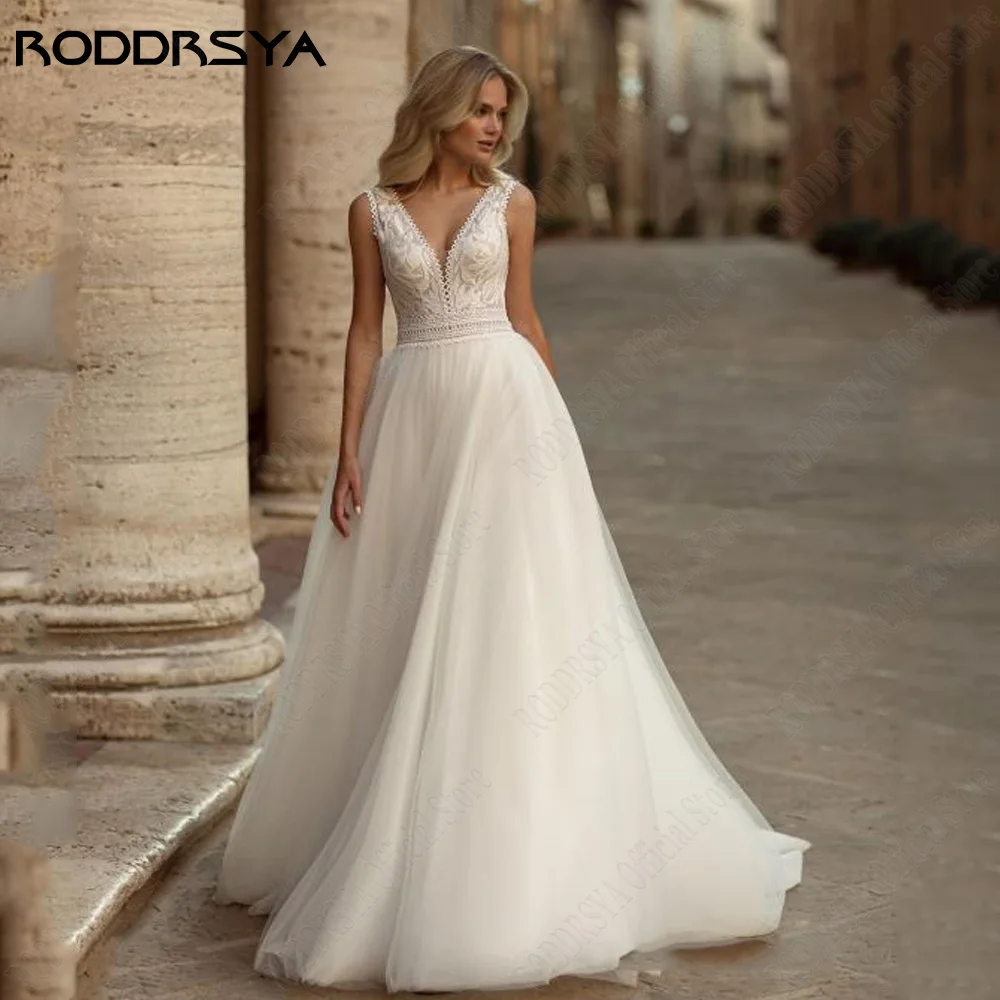 Top Trends: RODDRSYA Boho Wedding Dress For Women 2023 Bride Sleeveless V-Neck Tulle Bride Gowns Lace Applique A-Line Vestidos De Novia Shoppable Styles