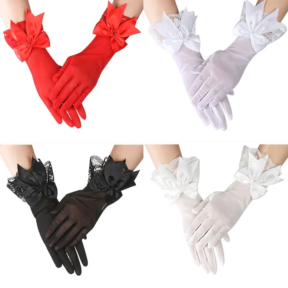 Top Trends: Fashion Sunscreen Chiffon White Lace Gloves Bow Driving Gloves Bride Mittens Shoppable Styles