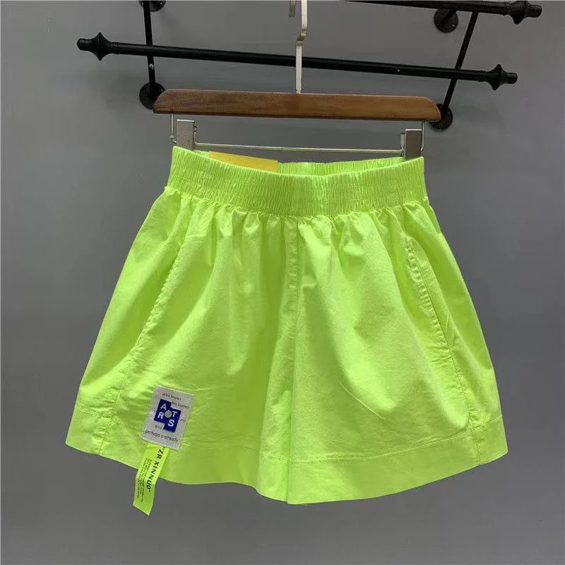 Top Trends: DAYIFUN Summer Women Candy Color Shorts High-waisted A-line Wide Leg Labeling Short Pants Neon Yellow Korean Casual Street Wear Shoppable Styles