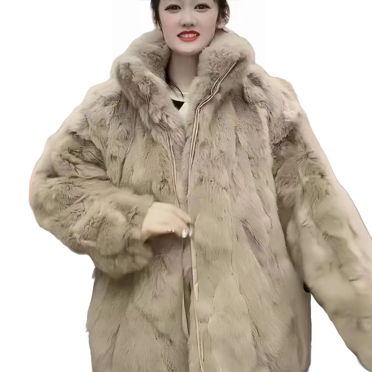 Top Trends: Rex Rabbit Fur Coat For Women, Loose Long Overcoat, Thick Warm Female Clothing, New Fashion, Winter Zipper Jacket, High Quality Shoppable Styles