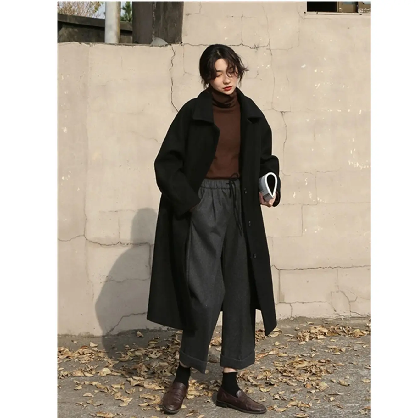 Top Trends: New Korean Autumn / Winter Loose Woolen Coat Women's Mid Length Temperament Double Breasted Suit Collaoat Long Women's Winter Coat Shoppable Styles - Image 3