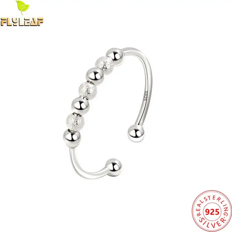 Top Trends: Real 925 Sterling Silver Jewelry Fidget Matte Bead Ring For Women Minimalist Anxiety And Anti Stress Relief Ring Fashion Jewelry Shoppable Styles