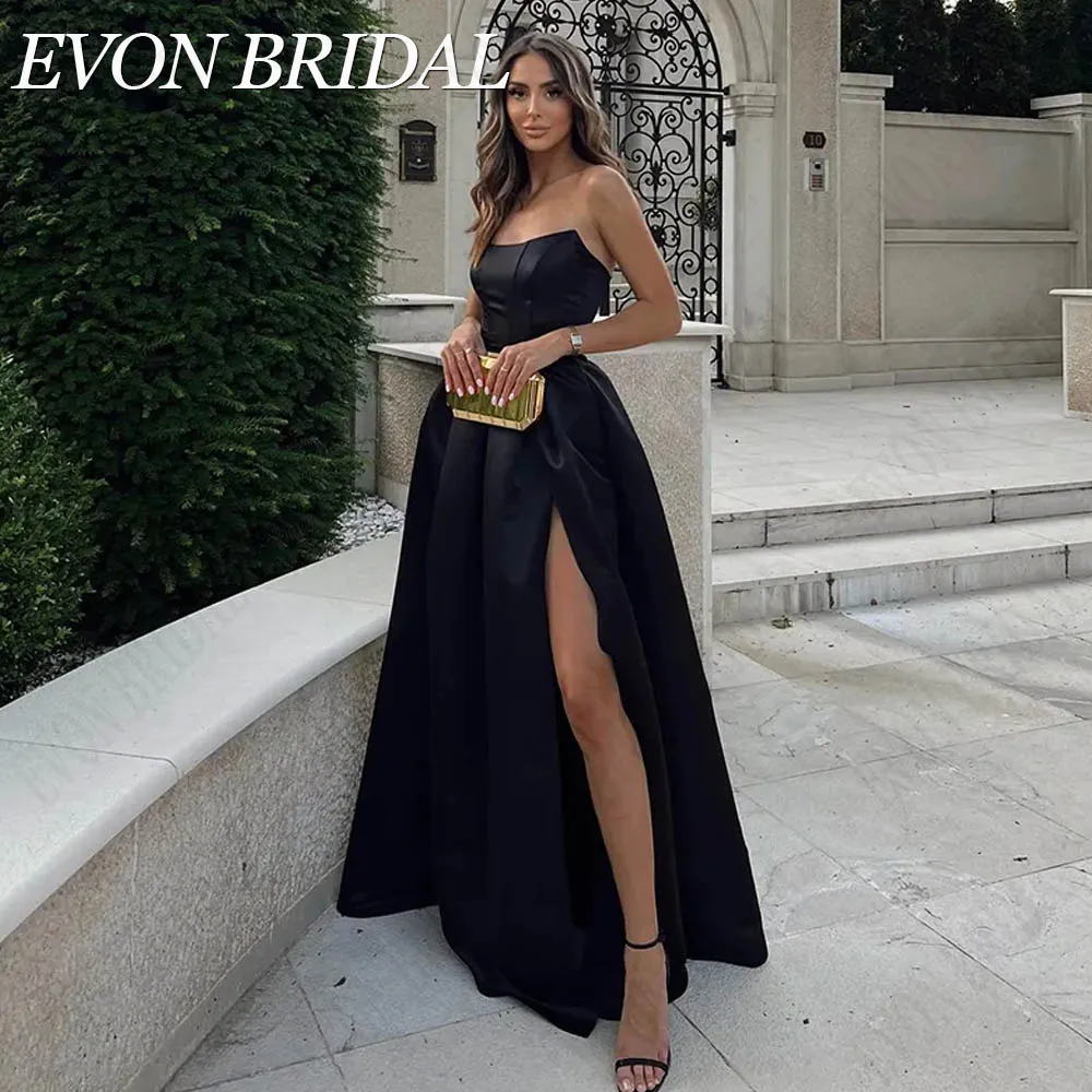 Top Trends: EVON BRIDAL Formal A-Line Evening Gown Strapless Satin Backless Prom Party Dress Simple Side Slit Vestidos De Fiesta Custom Made Shoppable Styles