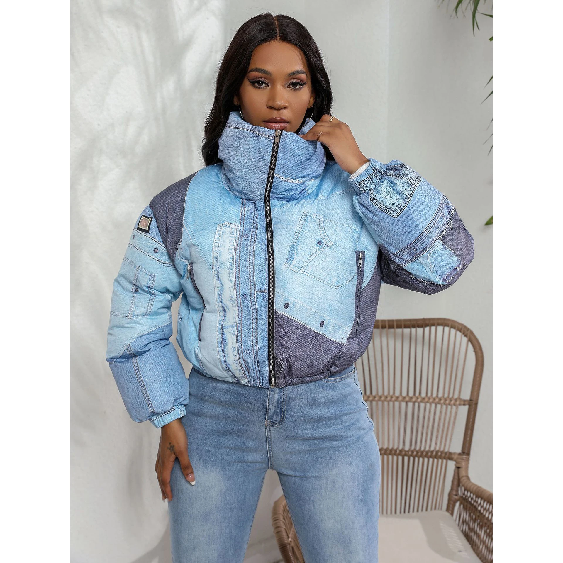 Top Trends: Bubble Puffer Coats Crop Print Jacket Casual Thick Warm Down Cropped Coat 2023 Women Y2K Clothes Streetwear Winter Sexy Jakcets Shoppable Styles