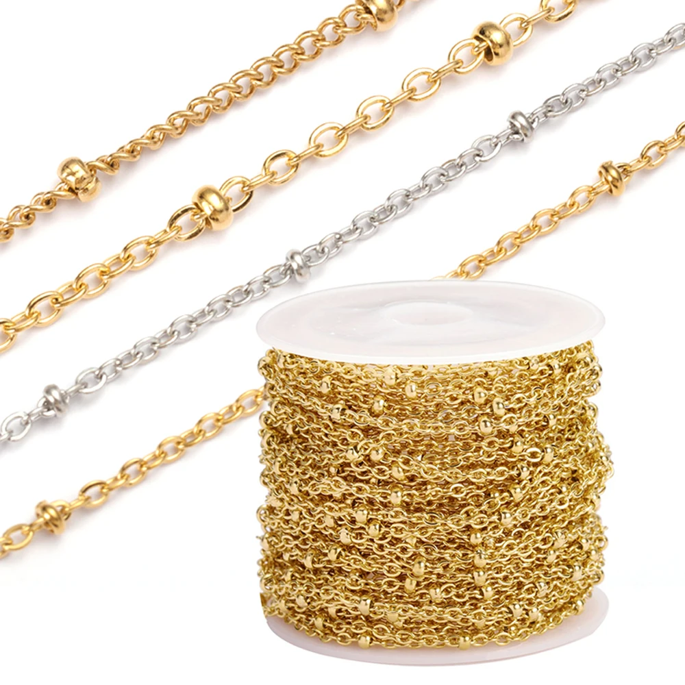 Top Trends: 2Meters Stainless Steel Beaded Cable Link Clip Gold Beads Ball Chain DIY Anklet Necklaces Bracelet Jewelry Making Wholesale Shoppable Styles