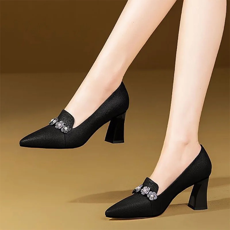 Top Trends: New Women's Elegant Pumps High Heels Dress Shoes Pointed Toe Flowers Pearl Boat Shoes Slip On Office Work Zapatos Mujer 1019N Shoppable Styles - Image 2