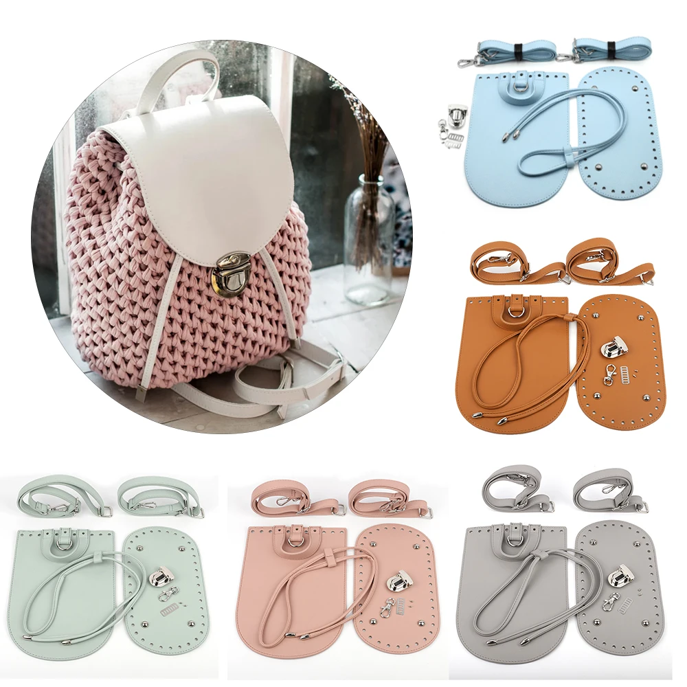 Top Trends: 1set Diy Handmade Backpack Women Shoulder Bag Accessories Leather Bag Strap Bottom Cover With Hardware For Crochet Handbag Shoppable Styles