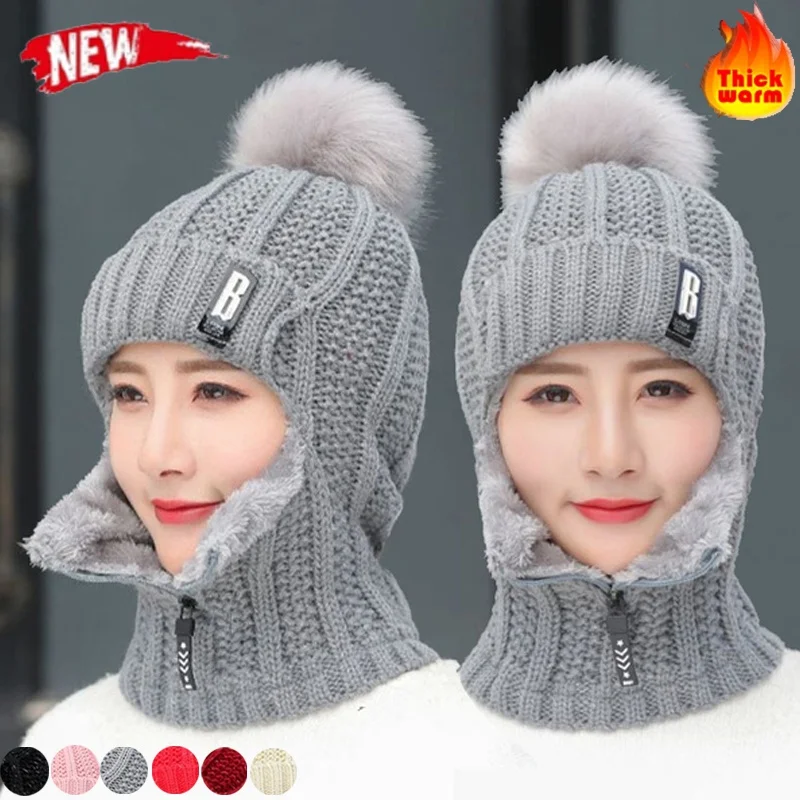 Top Trends: Women Wool Knitted Hat Ski Hat Sets Windproof Winter Outdoor Knit Thick Siamese Scarf Collar Warm Keep Face Warmer Beanies Hat Shoppable Styles