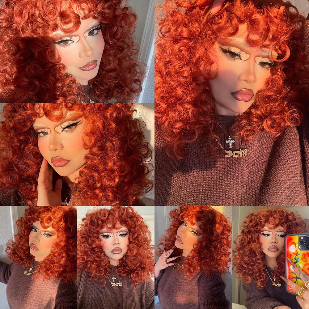 Top Trends: Red Ginger Wig For Women Long Curly Wave Wigs With Bangs Copper Synthetic Wig Natural Cosplay Party Heat Resistant Hair Hihoo Shoppable Styles - Image 2