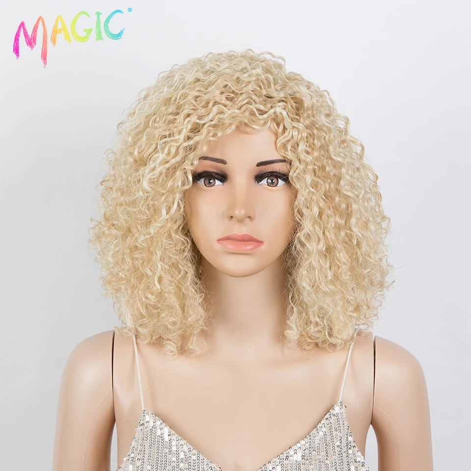 Top Trends: Magic 14 Inch Afro Kinky Curly Hair Wig Natural Bob High Density Hair Synthetic Ombre Blonde Heat Resistant Wigs For Women Shoppable Styles