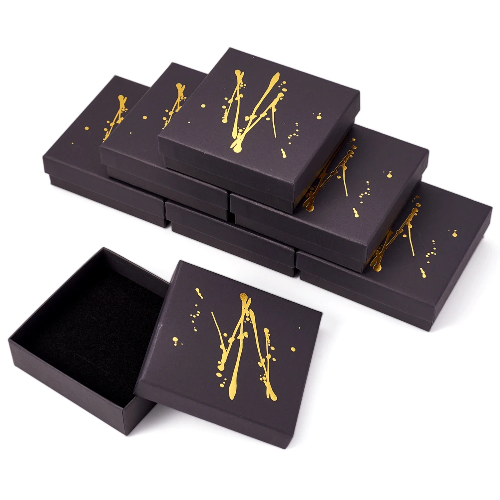 Top Trends: 18 / 24pcs Hot Stamping Cardboard Jewelry Packaging Boxes For Rings, Small Watches, Necklaces, Earrings Gifrts Display Box Black Shoppable Styles