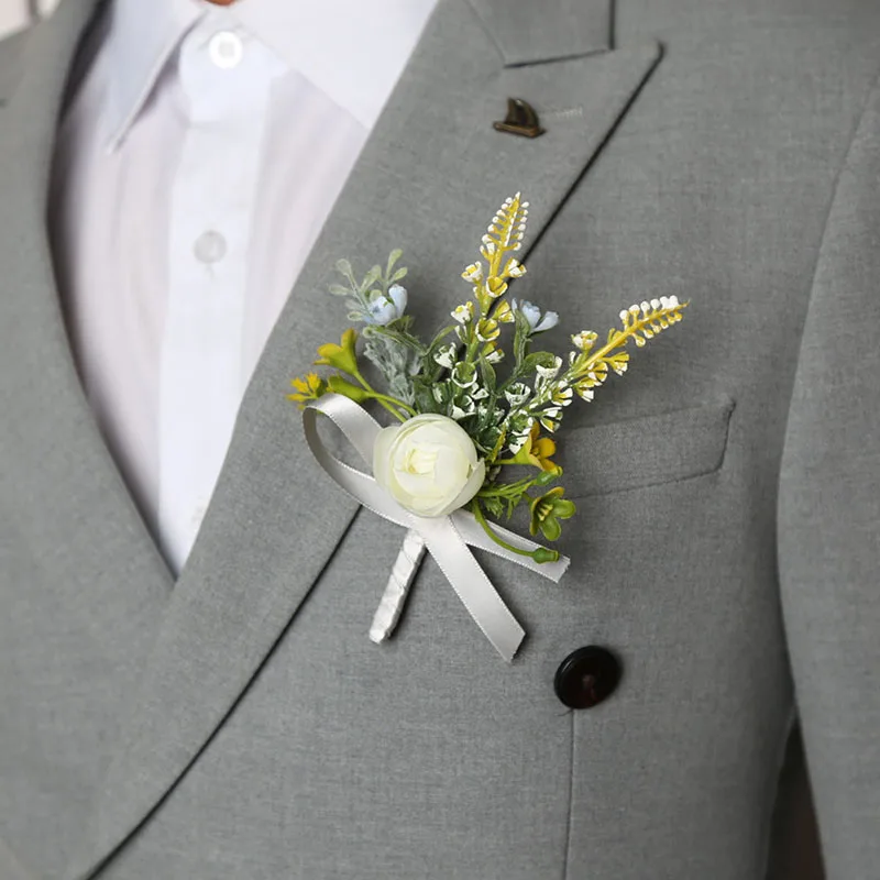 Top Trends: Simulated Flower Corsage Best Man Camellia Daisy Boutonniere White Tulip Rose Silk Flower Brooch Pin Marriage Accessories Shoppable Styles - Image 2