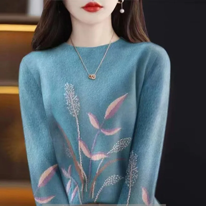 Top Trends: Women's Round Neck Printed Autumn And Winter New Fashionable Commute Solid Color Long Sleeved Loose Pullover T-shirt Bottom Tops Shoppable Styles - Image 2