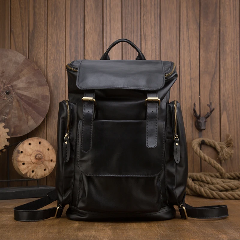 Top Trends: Retro Cowhide 16inch Laptop Backpack Men Vintage Genuine Leather Large Capacity Casual Travel Shoulder Bag Handmade School Bag Shoppable Styles