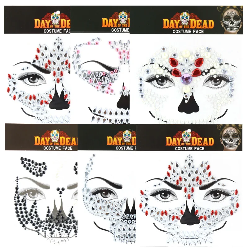 Top Trends: Halloween Face Stickers Day Of The Dead Skull Temporary Rhinestone Face Tattoo Crystal Face Gem Sticker Festival Carnival Shoppable Styles