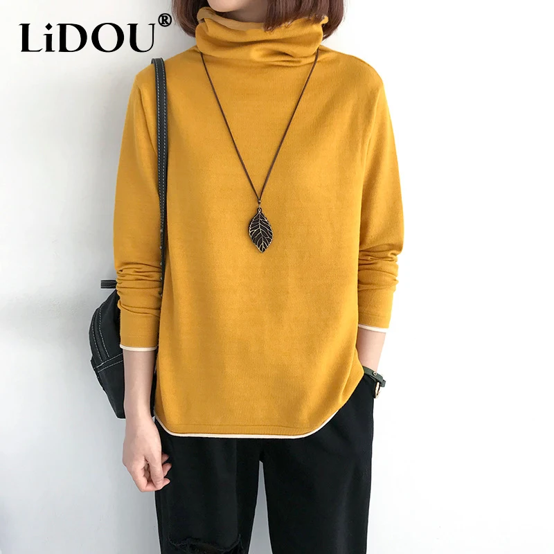 Top Trends: 2023 Autumn Winter Solid Color Fashion Turtleneck Long Sleeve T-Shirts Women Casual Loose Warm Comfortable All-match Pullovers Shoppable Styles