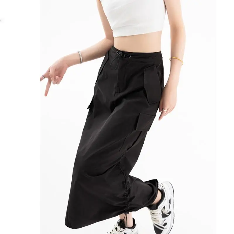 Top Trends: American Retro Cargo Skirt For Women Summer Slit Design Drawstring High Waist Mid-length Skirt Y2k Streetwear Fashion Clothing Shoppable Styles - Image 4