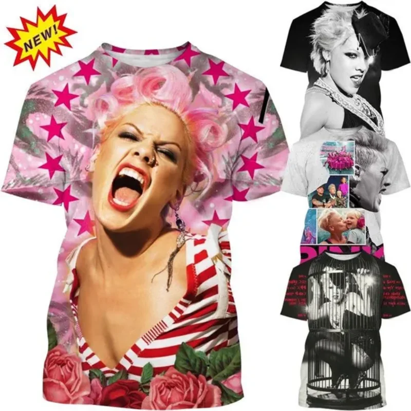 Top Trends: Fashion Women Clothing Sexy Female Singer P Nk 3D Print T-shirt Unisex Oversized T Shirt Harajuku Street Round Neck Short Sleeve Shoppable Styles