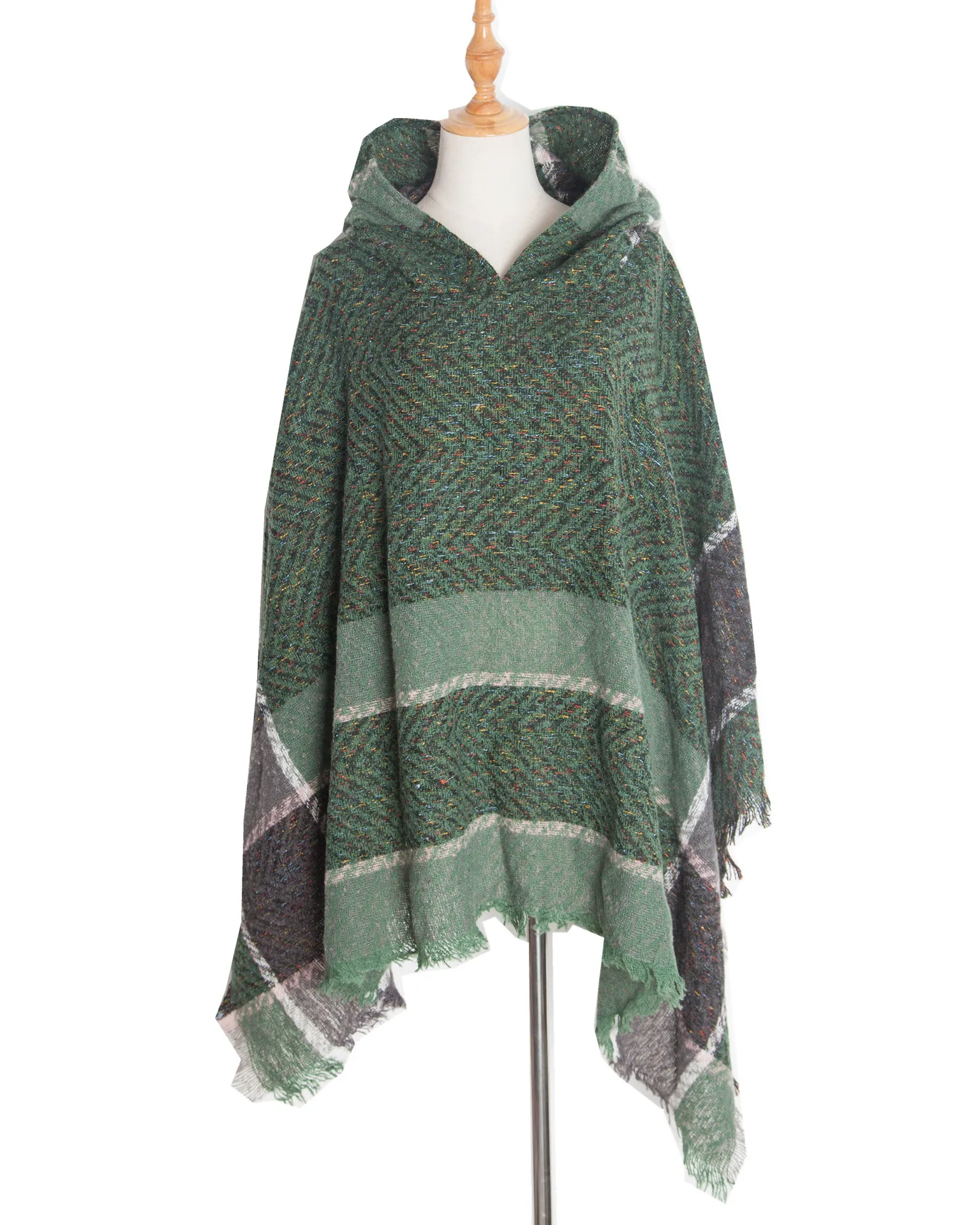 Top Trends: New Autumn Winter Fishbone Pattern Women&#039;s Hooded Cape Pullover Cape Women Poncho Lady Capes Green Cloaks Shoppable Styles