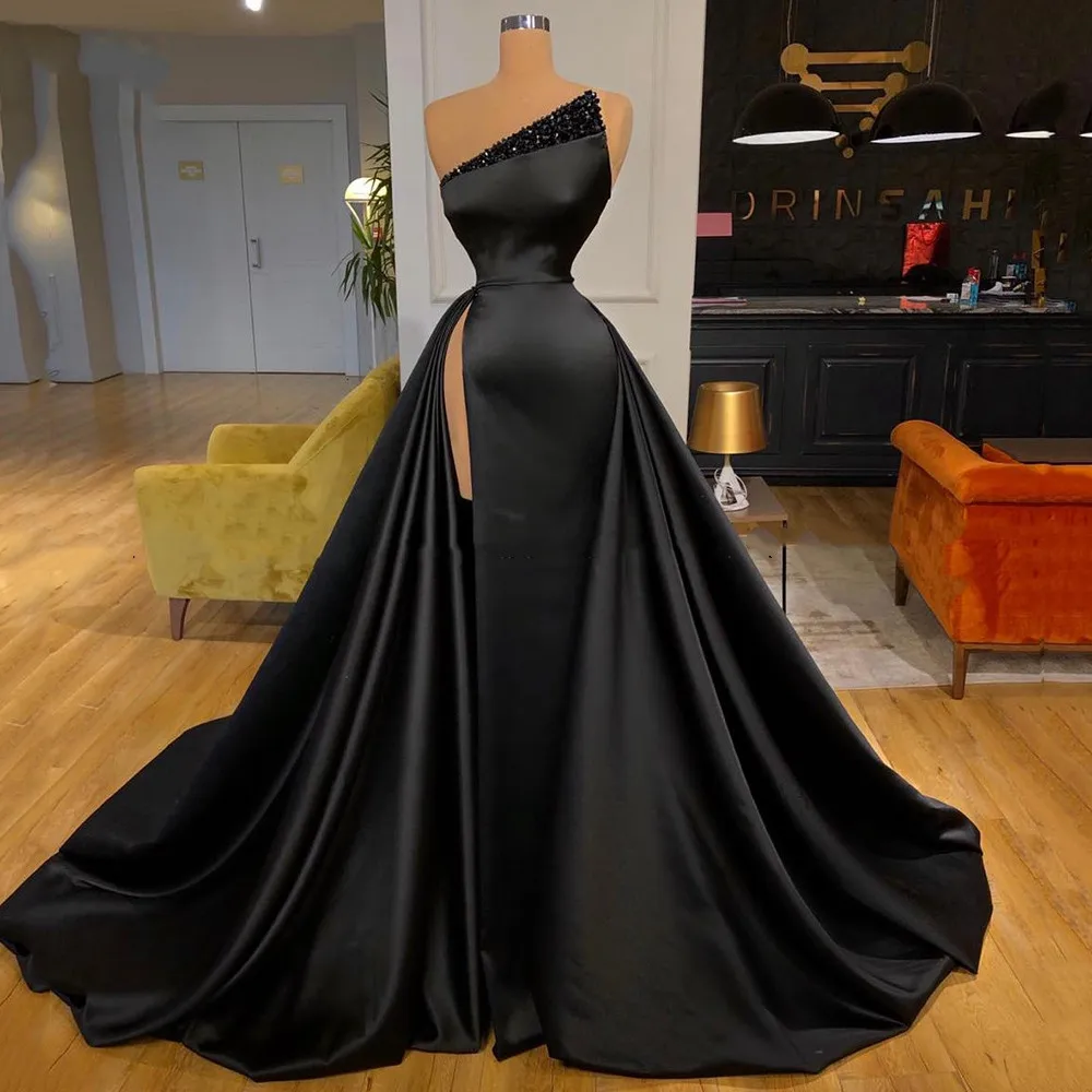 Top Trends: Vinca Sunny Sexy Side Split Black Evening Dresses Beaded Satin Formal Pageant Gown Women Long Party Prom Dress Robe De Soiree Shoppable Styles