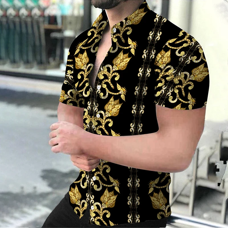 Top Trends: Fashion Luxury Social Men&#039;s Shirts Turn-down Collar Shirt Casual Flower Print Short Sleeve Tops Prom Party Designer Mens Clothes Shoppable Styles