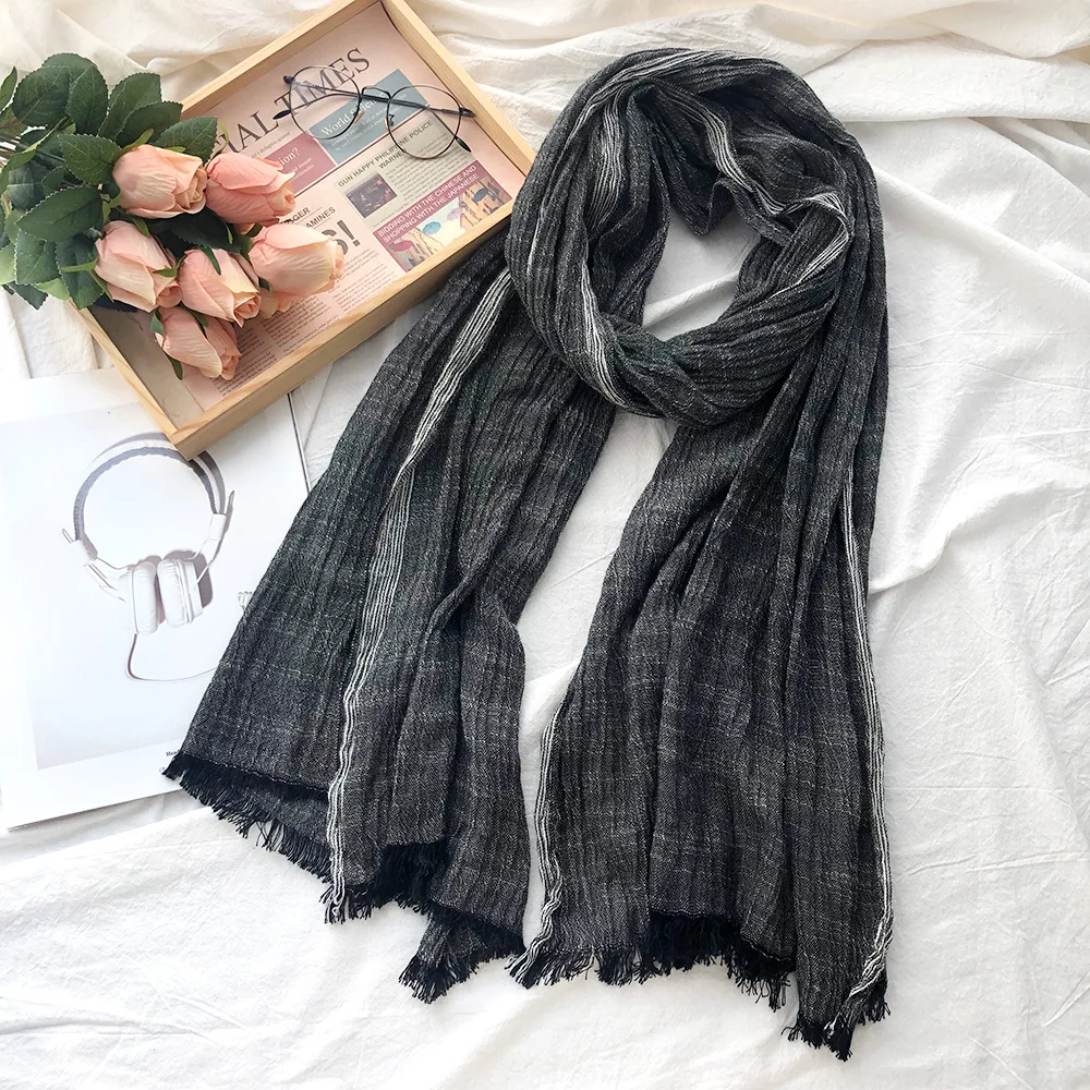 Top Trends: Cotton Linen Men Scarf Autumn Winter Black Navy Striped Tassel Scarves Men&#039;s Shawl Wrap Fashion Male Accessories Bufandas Shoppable Styles