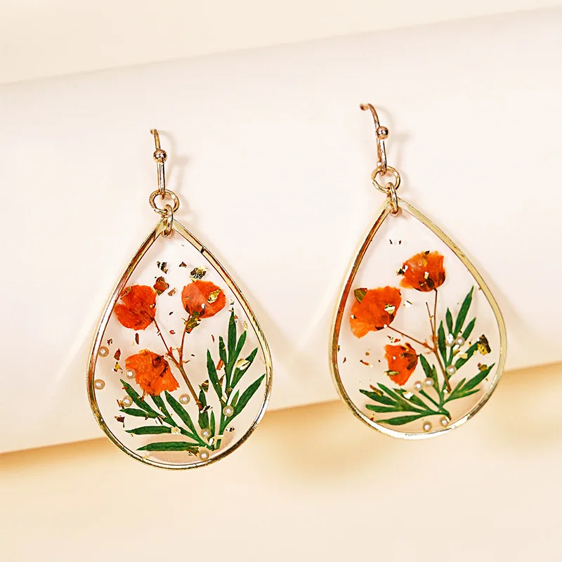 Top Trends: Unique Red Floral Earrings Creative Natural Dried Flowers Earrings Pressed Flower Petal Resin Earrings Wholesale Jewelry 2023 Shoppable Styles