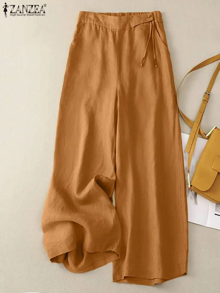 Top Trends: 2023 ZANZEA Women Wide Leg Pants Autumn Elastic Waist Solid Long Trousers Vintage Work Pantalon Casual Loose Palazzo Oversize Shoppable Styles