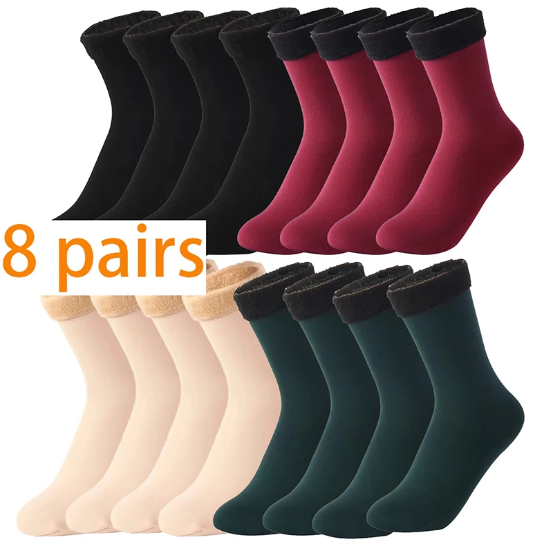 Top Trends: 8Pairs / Lot Women Men Winter Warm Thicken Wool Cashmere Snow Socks Velvet Thermal Sleep Solid Color Floor Sock Skin Seamless Soft Shoppable Styles