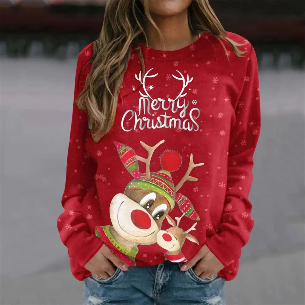 Top Trends: 2023 Autumn / Winter New Women&#039;s Long Sleeve Christmas Elk 3D Printed Round Neck Sweater Top Fashion Casual Shoppable Styles